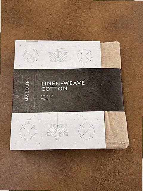 Luxury Malouf Linen Weave 100% Cotton Sheet Set Fog or Sand