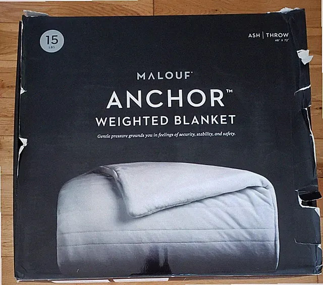 Malouf Anchor Weighted Blanket 15 lb. 48"x72" Ash Throw Silky Soft, Open Box