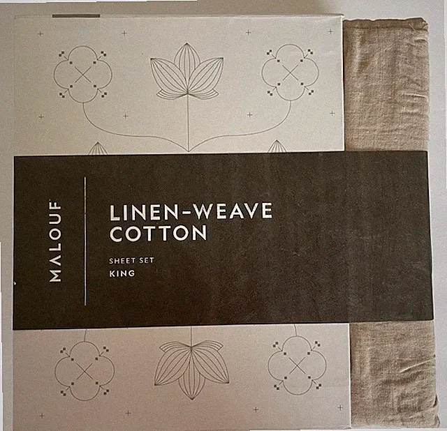 Malouf Linen Weave Cotton Sheet Set Complete- KING SET- SAND- NEW-NIP