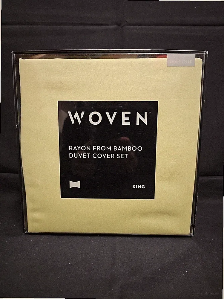 Malouf MA25KKCIBD Woven Bamboo Rayon Duvet Cover Set 3 Piece Set Citron