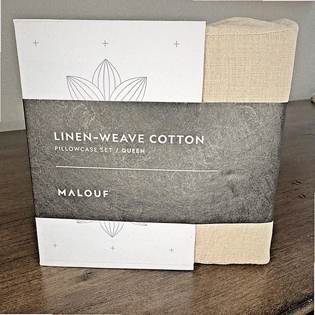 MALOUF Queen Pillowcase Set Linen-Weave Cotton 34" x 20" Color: 'Sand' - NWT