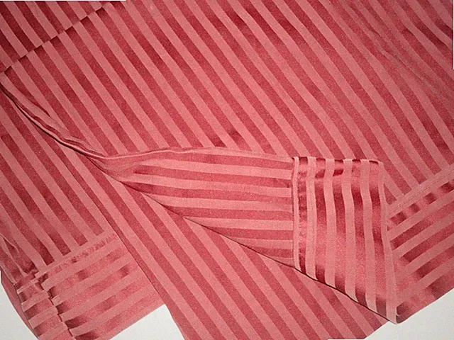 MALOUF SATEEN DOBBY STRIPE RED DAMASK (PAIR) KING PILLOWCASES 20 X 36
