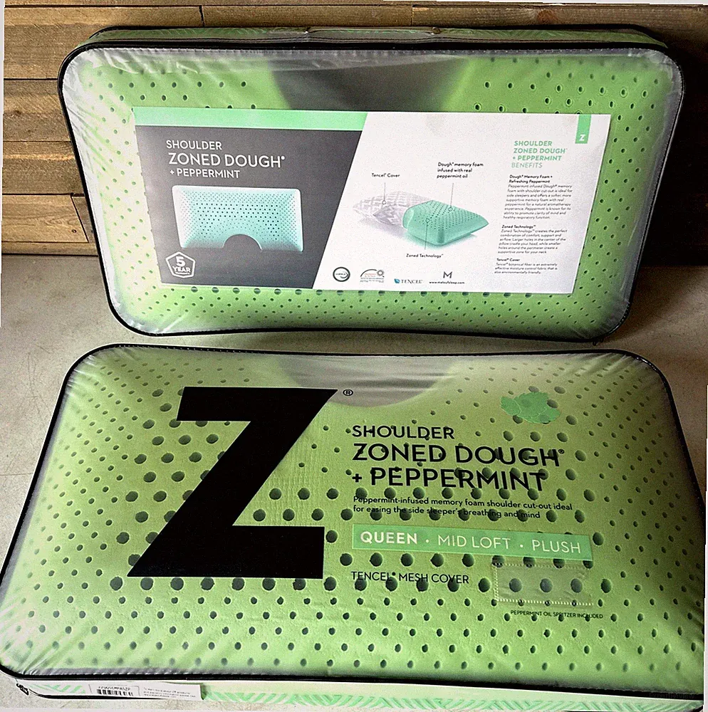 Malouf Shoulder Zoned Dough, Peppermint Infused Memory Foam Pillows Lot (2)