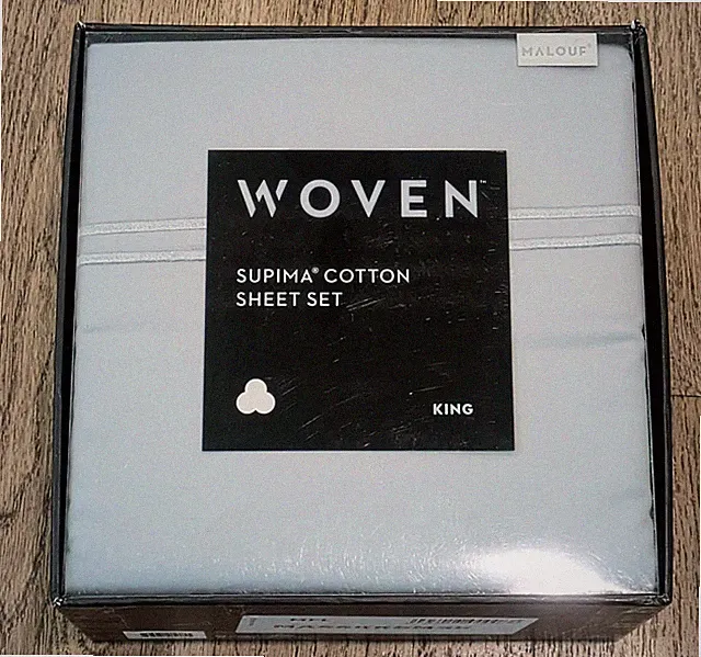 Malouf Woven Supima Cotton Sheet Set (King, Light Blue, New In Box, 600TC)